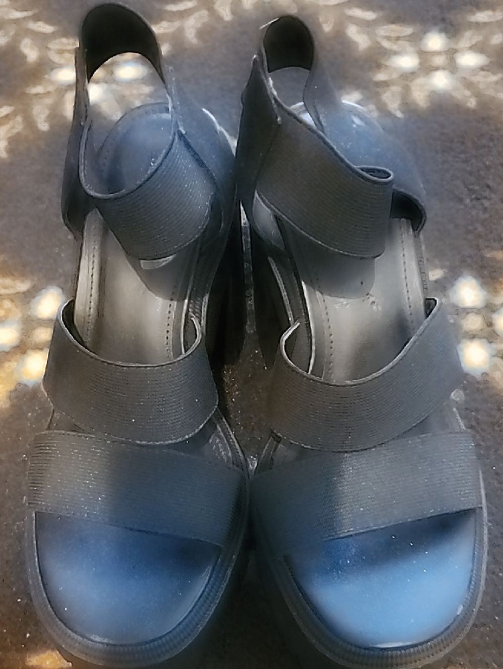 Forever 21 Black Elastic Platform Wedge Sandals - Picture 5 of 5